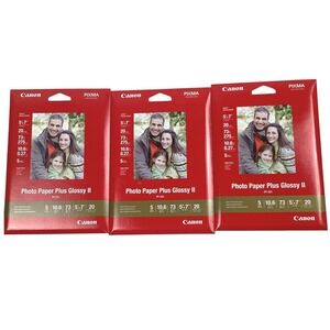 Canon PIXMA Photo Paper + Glossy II 5x7 PP-201 20 Sheets 3Pack Bundle 60 Total